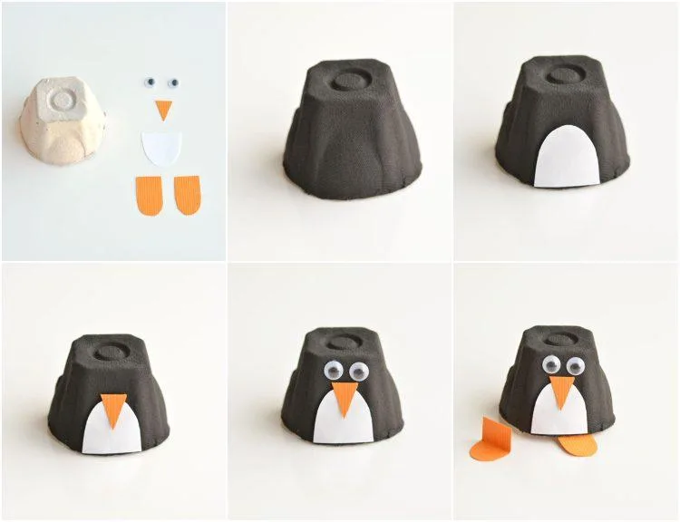pingouin DIY avec boite à oeufs en carton à fabriquer avec les enfants tuto simple
