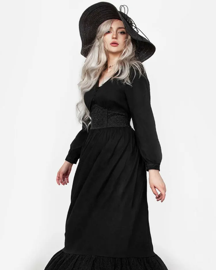 gothic black dress long sleeves wide belt via Disturbia