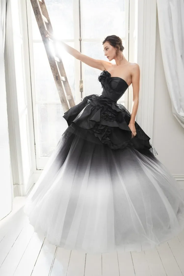 black and white gothic style wedding dress