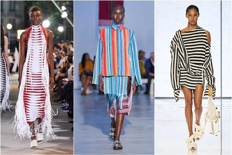 tendances fashion 2022 vetements parés de rayures et franges Alaia Kenneth Ize Balmain