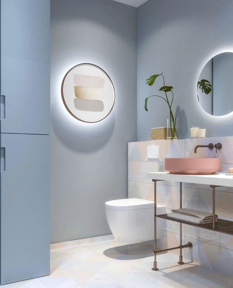 tendencias de baño 2022 estilo Neo Art Deco formas orgánicas colores pastel