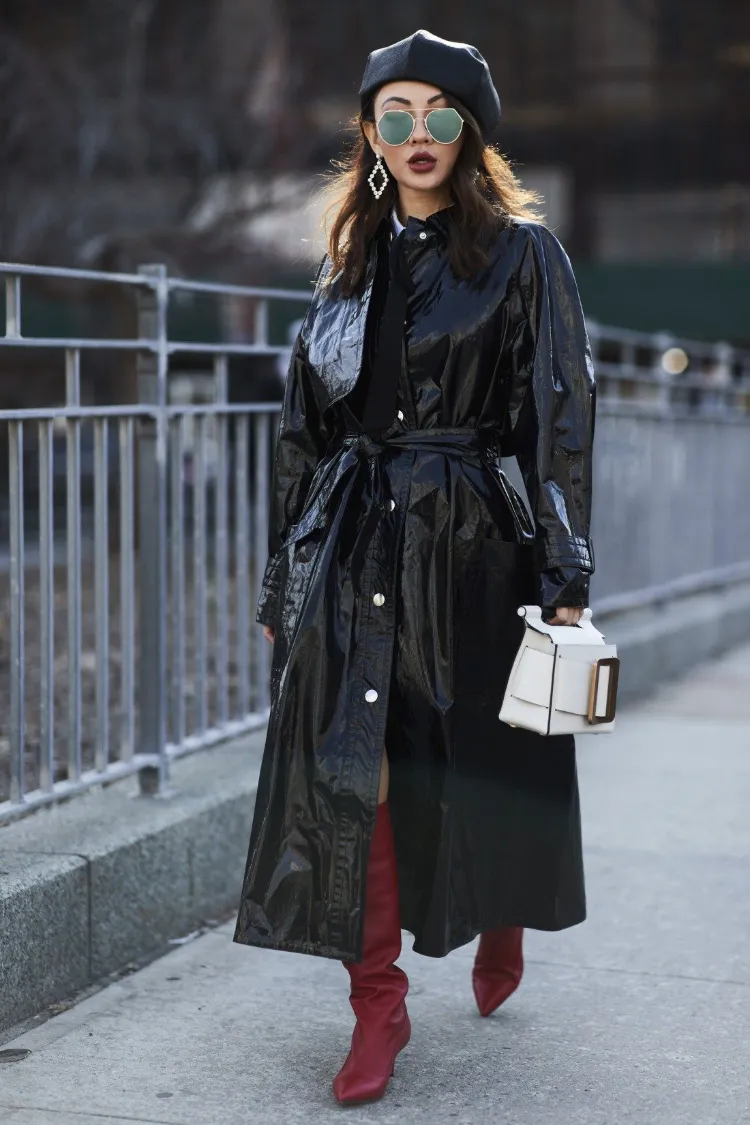 veste en vinyle femme longue noir trench coat