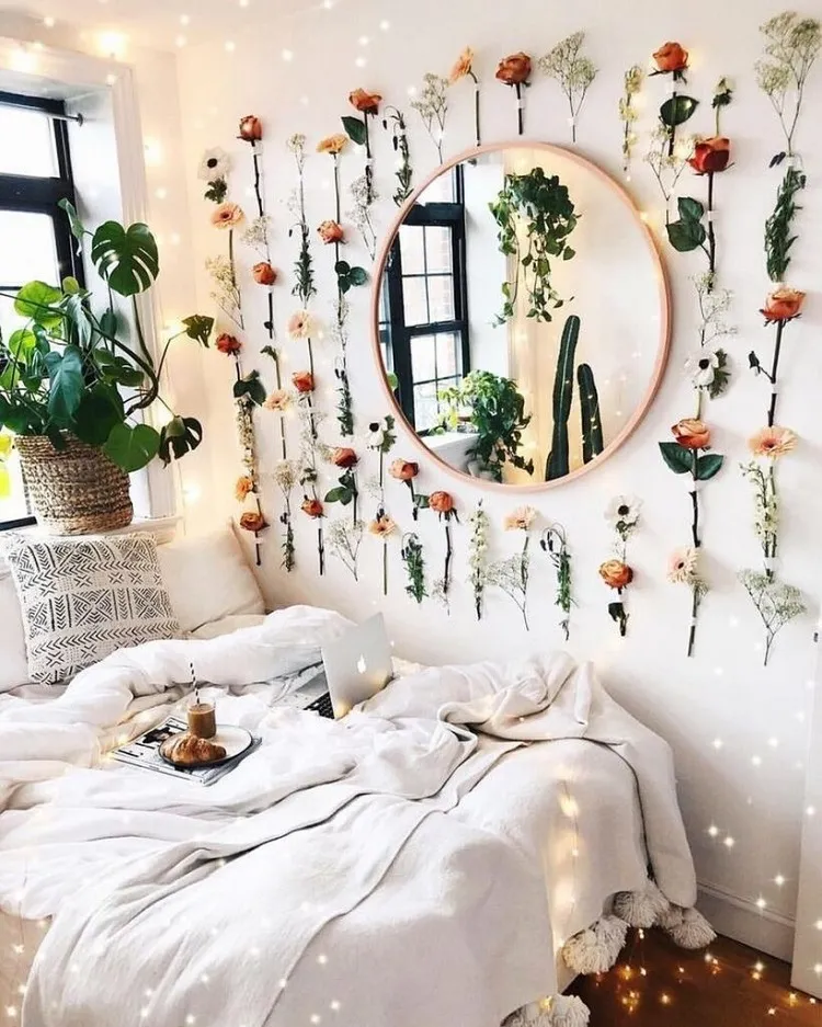 decoración de dormitorio estética para hacer tú mismo con flores secas