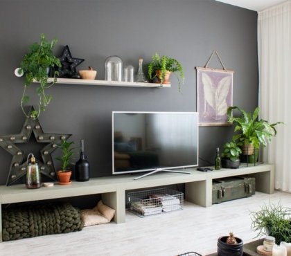 idee deco tv mural plantes vertes d'intérieur mur accent tendances design intérieur 2022