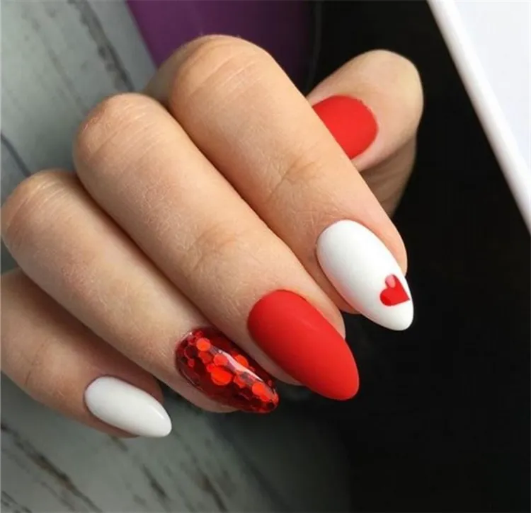 manucures spéciales Saint Valentin nail art blanc et rouge