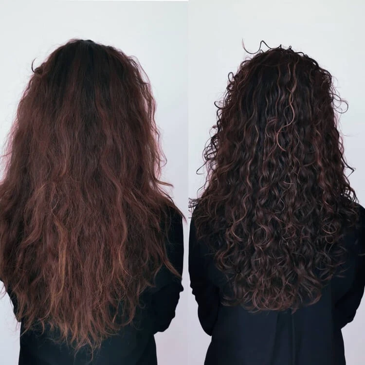 méthode du bol sur cheveux bouclés avant après