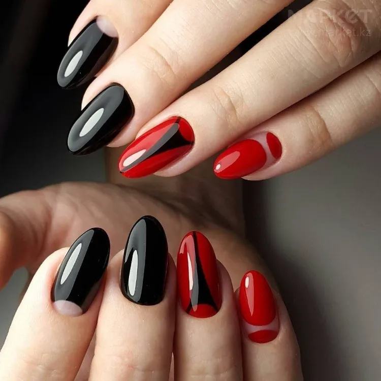 ongles noir et rouge manucures spéciales Saint Valentin idées nail art