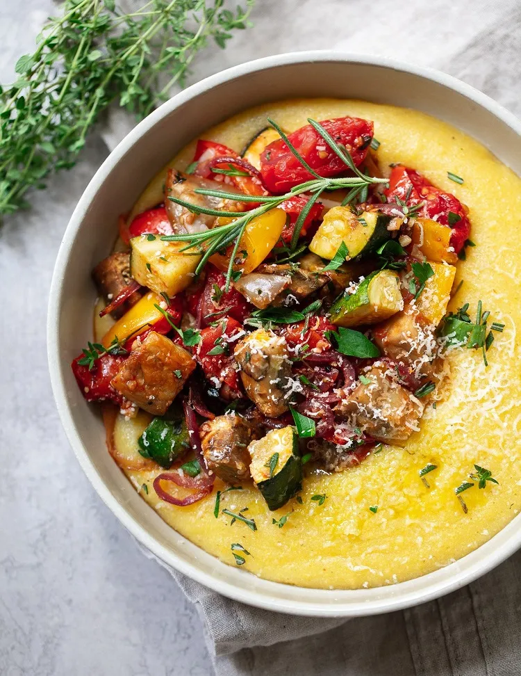 fall winter vegetarian dish polenta recipe with roasted vegetables