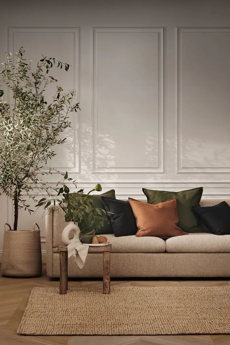 tendance lin décoration d'intérieur coussins de lin canapé salon 2022