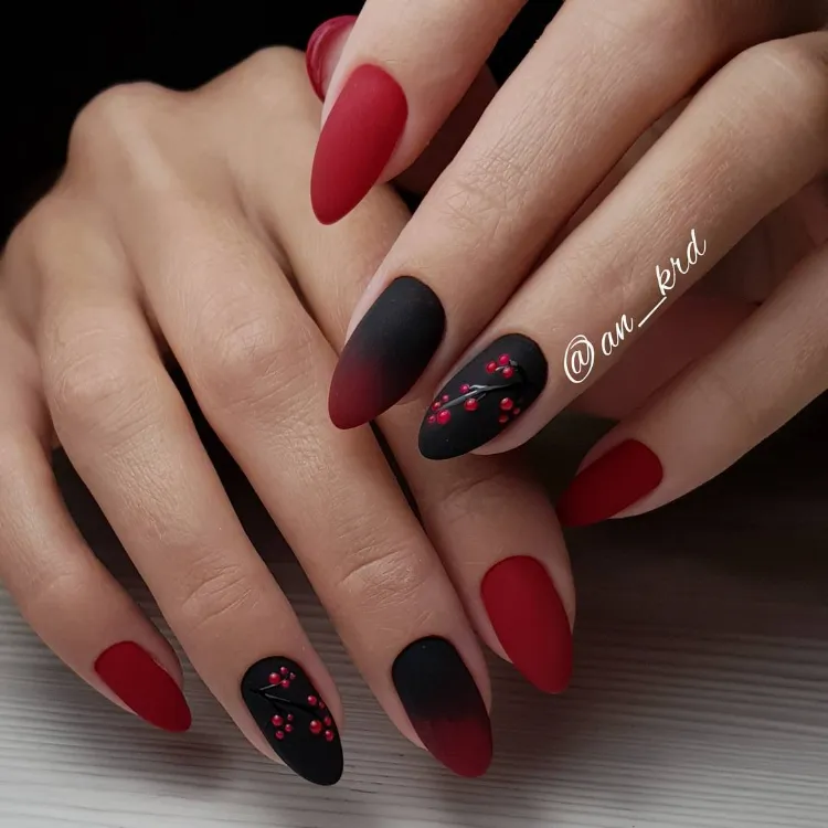 vernis ongles noir et rouge mat manucures spéciales Saint Valentin