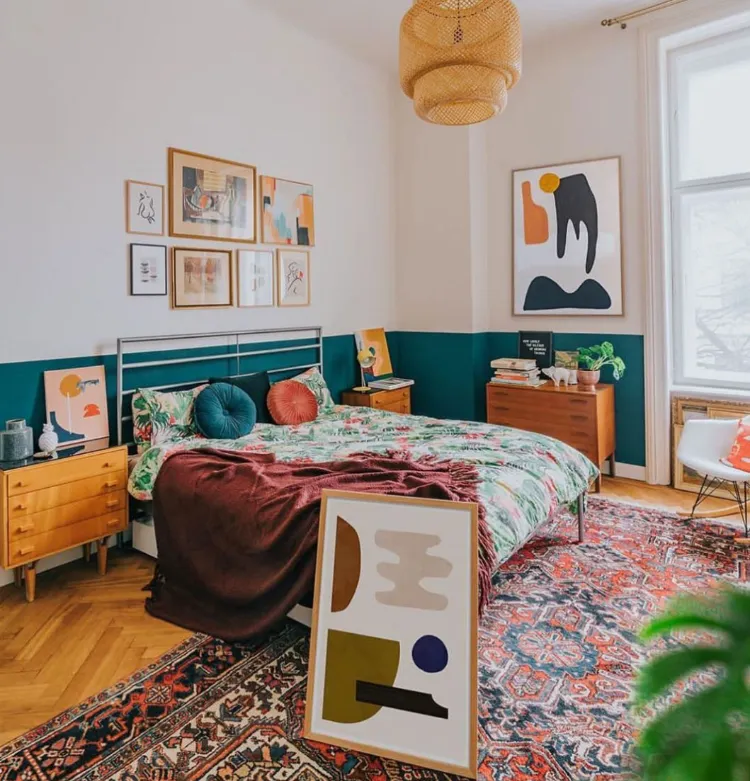 bohemio dormitorio decoración retro chic colores artístico rabbatues exótico kilim