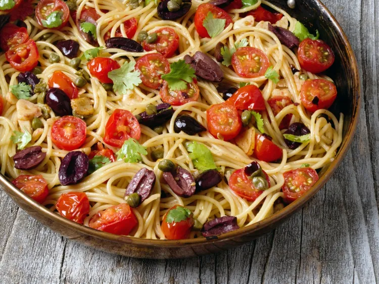 Italian pasta soups recipe cherry tomato broth capers puttanesca olives
