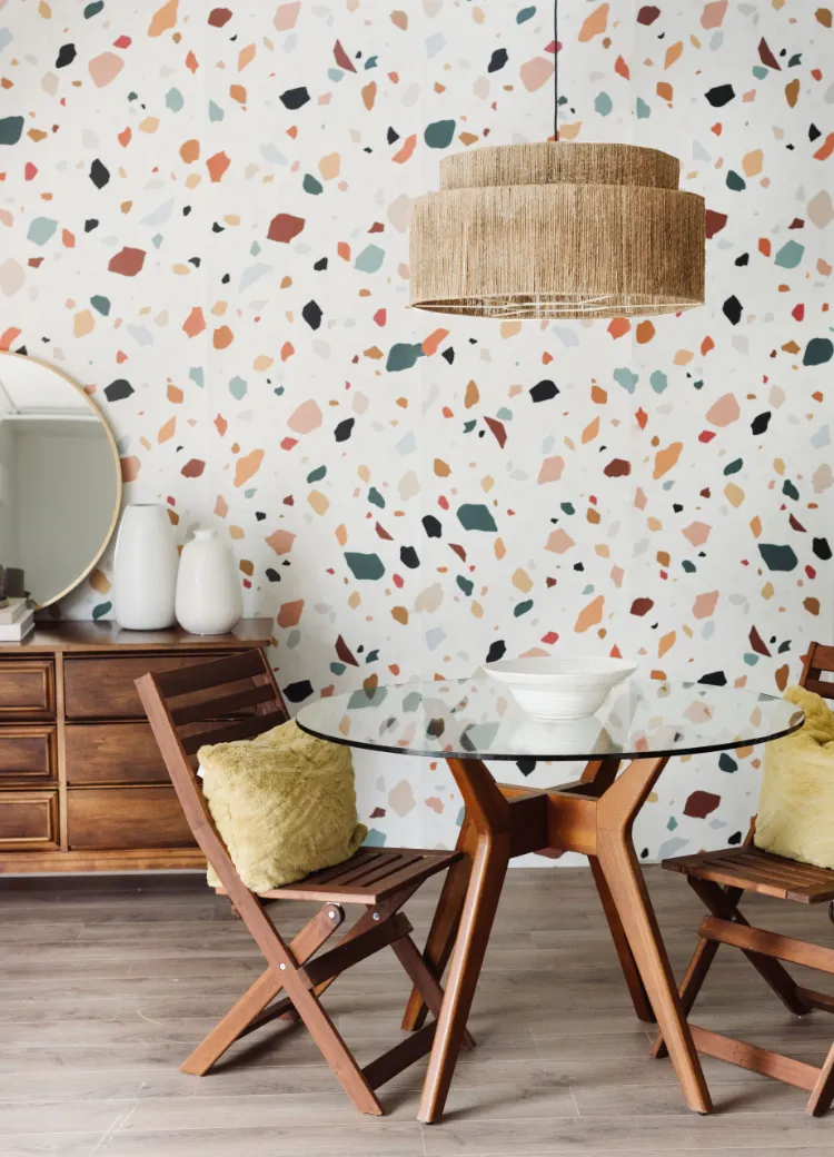 top idées déco DIY TikTok papier peint terrazzo mur accents meubles vintage