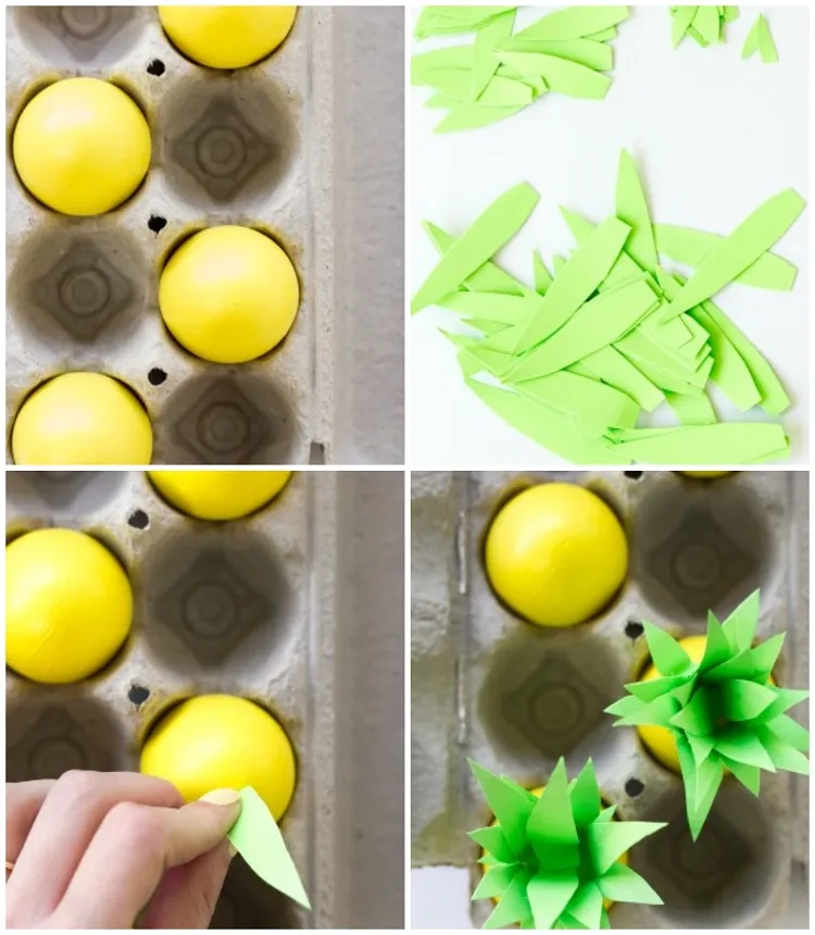 tuto bricolage paques facile enfants maternelle decorer des oeufs ananas