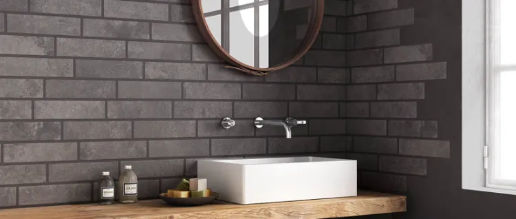 carrelage salle de bain moderne italien effet brique anthracite Story Ceramiche SuperGres