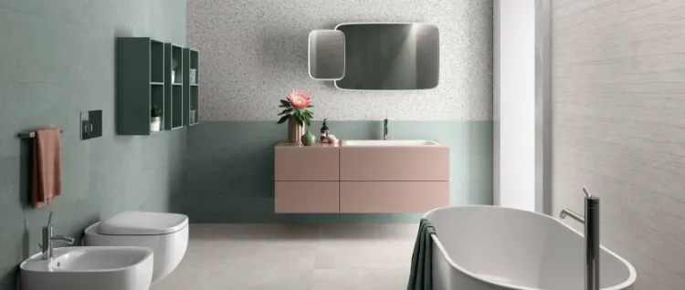 carrelage salle de bain moderne italien effet ciment finition jade Ceramiche SuperGres h 24