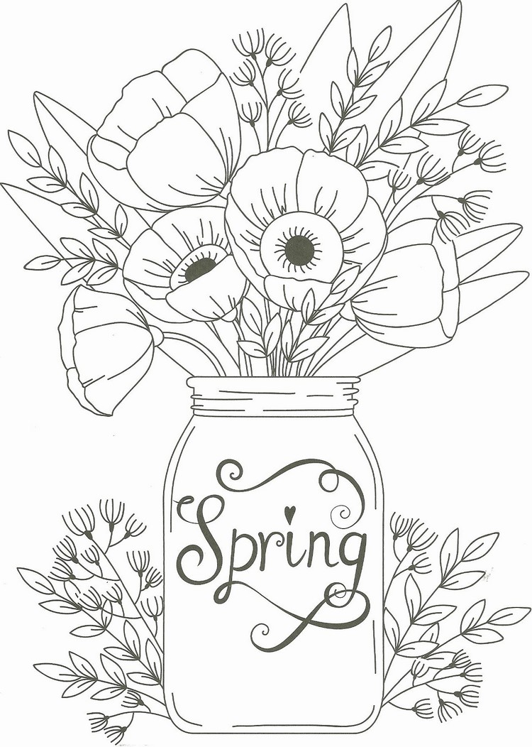coloriage printemps adulte vase fleurs