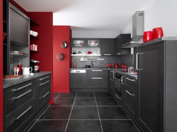 gray red combination in the kitchen