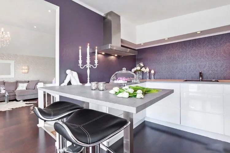 combinaison violet gris dans la cuisine