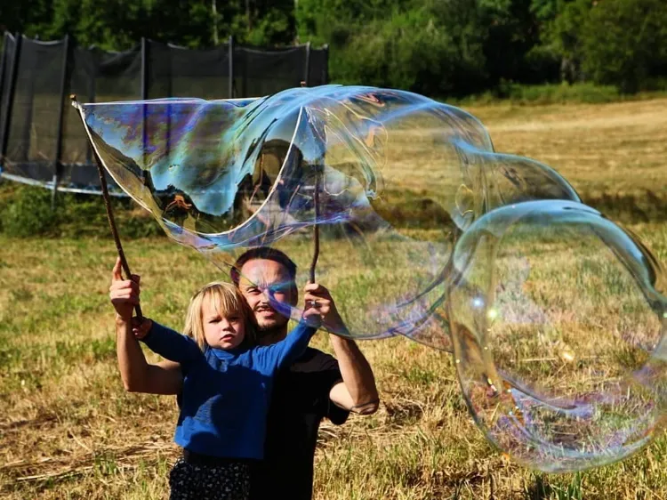 Blow giant bubbles garden activities kids
