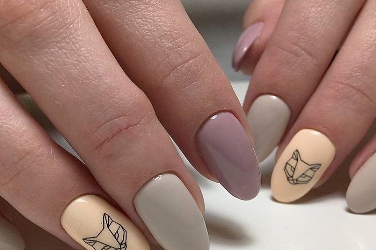 nail art printemps vernis nude nuances délicates déco chat