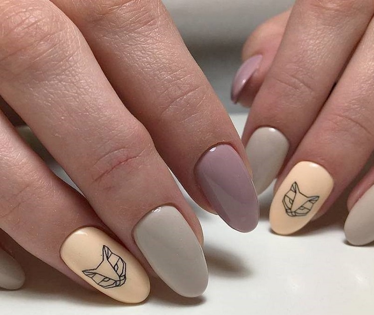 nail art printemps vernis nude nuances délicates déco chat