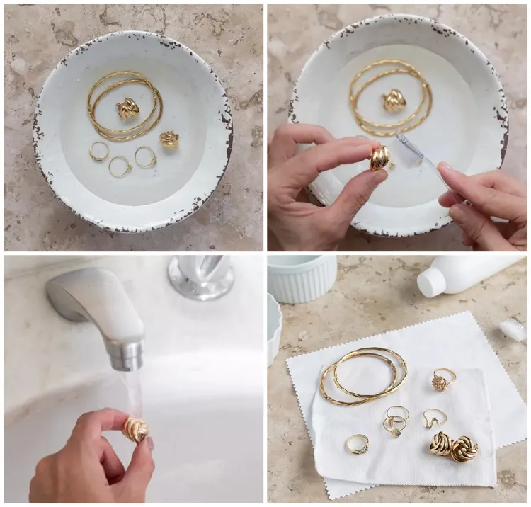 clean gold and diamond earrings naturally baking dishwashing liquid