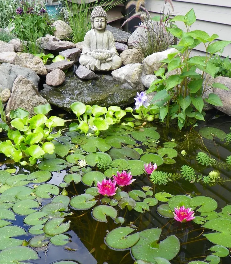 statue jardin bouddha fleur de lotus bassin jardin autorisation