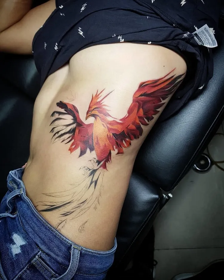 tattoo tatouage phoenix cote femme couleur