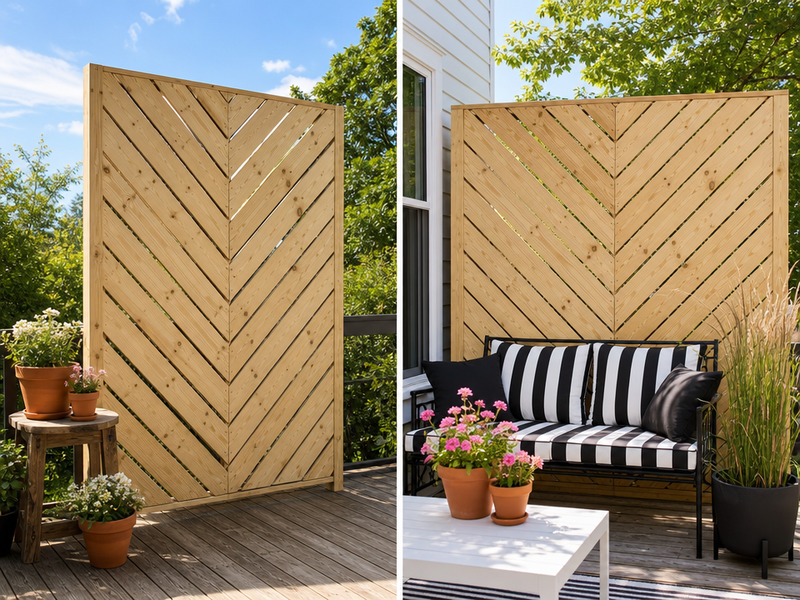 panneau brise vue chevron en planches de palettes patio bois
