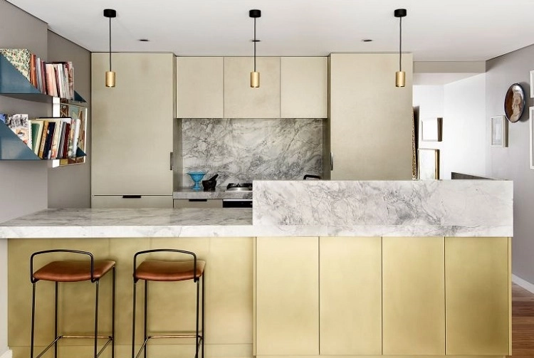 beige kitchen with laminate worktop