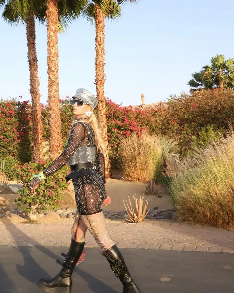 Coachella 2022 Paris Hilton Glitter Rhinestones Outfit Idea
