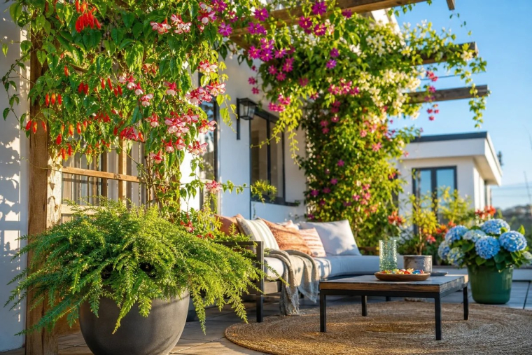 plante grimpante terrasse foisonnement couleurs verdure protection