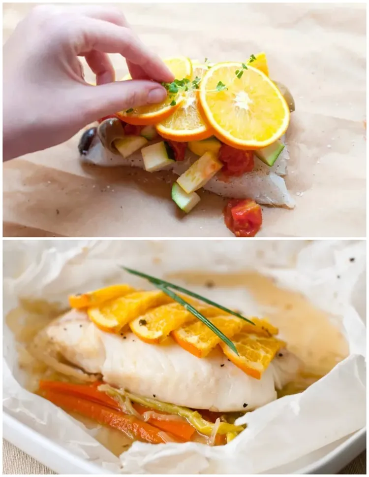 Papillote fish recipe with vegetables in the oven