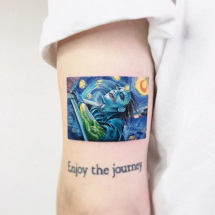 tatouage culture pop de style Van Gogh tendances tatouages 2022