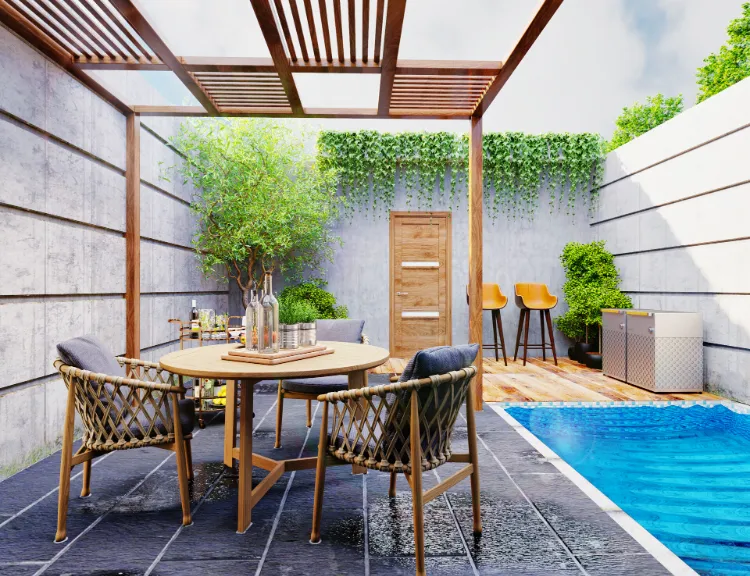 terrasse couverte amenagement avec piscine