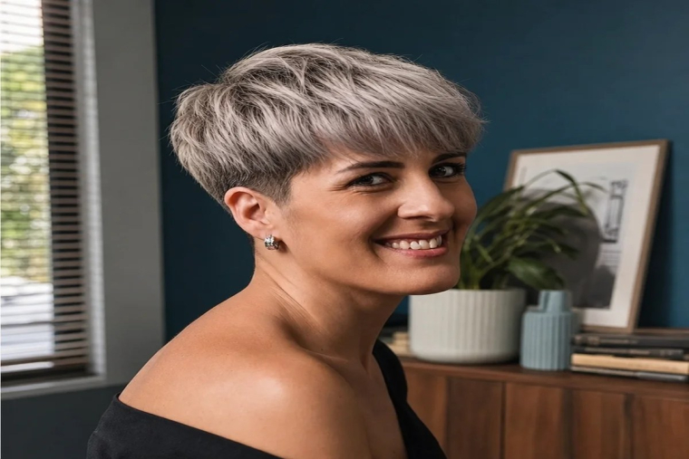 cheveux gris cendré coupe courte avec undercut