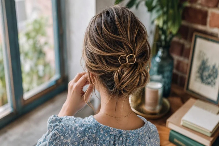 chignons cheveux courts chics faciles pice avec perles mariage