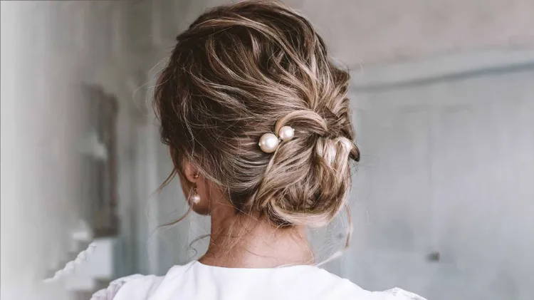 Easy Short Hair Clip Chignons With Pearl Bridal