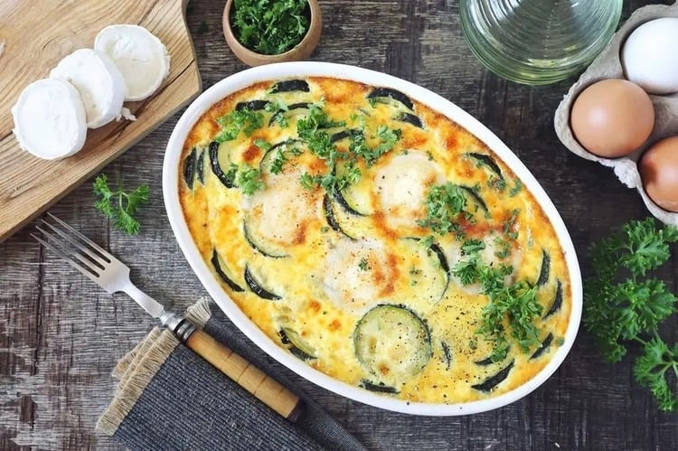 clafoutis, zucchini, goat cheese, quick and easy zucchini recipes, summer 2022