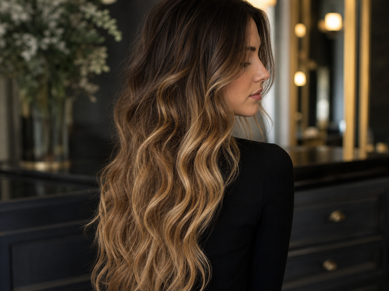 balayage blond sur cheveux marron