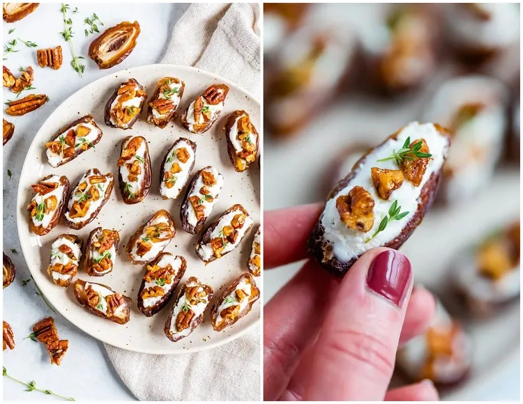 The idea of ​​a Moroccan apricot aptizer with cheese-filled dates