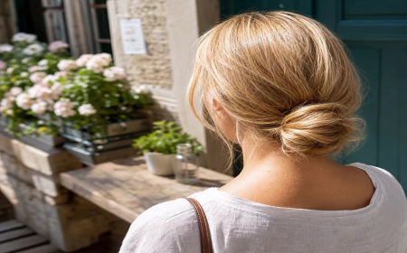 idées de coiffure été 2022 pour cheveux mi longs chignon bas torsadé