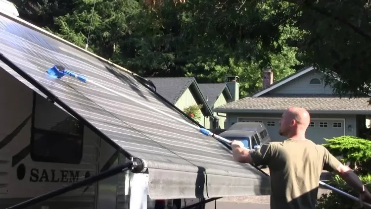 How to clean a homemade awning.  Fill a bucket with water and wipe gently with a cloth