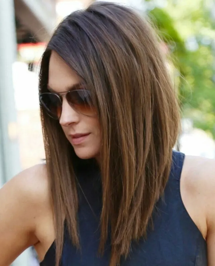 Extra long tapered square cut gradient trends 2022 soft brown hair
