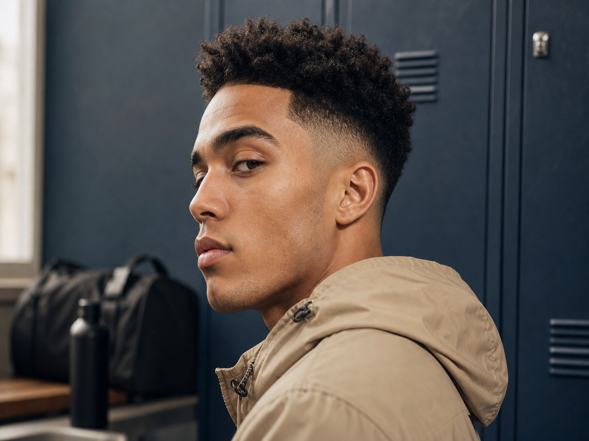 Coupe taper fade homme cheveux mi-long pompadour dégradé progressif sur les côtés 2022