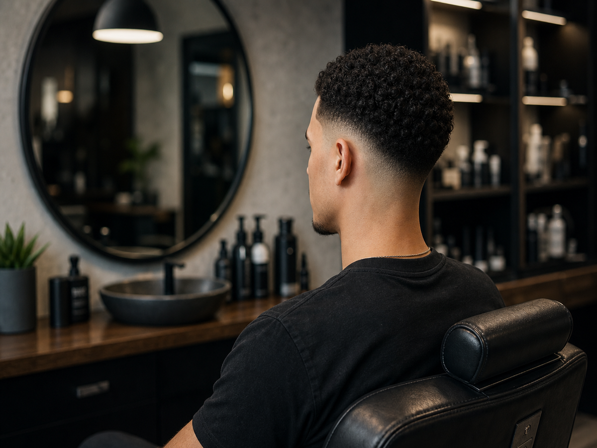 coupe taper fade avec barbe fade beard homme cheveux mi long bouclé afro tendance buzz cut 2022