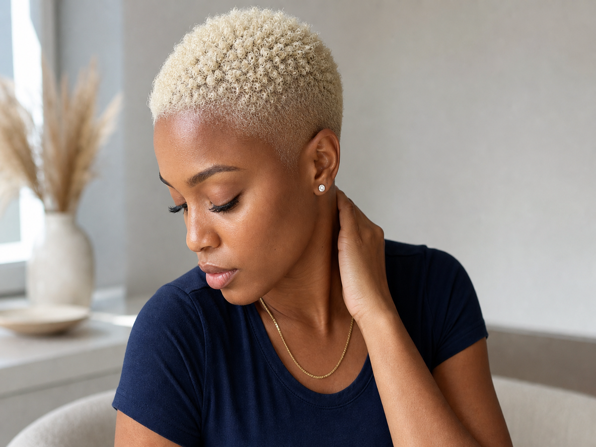 taper fade coupe dégradée femme cheveux afro colorés blonds buzz cut femme