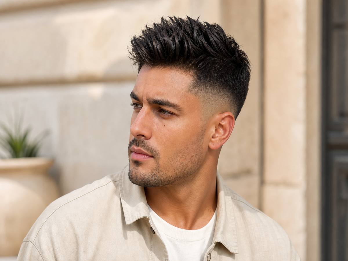 Dégradé américain classique homme – coupe courte avec fondu sur les côtés et volume sur le dessus