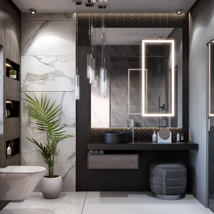faience salle de bains moderne grise 2022 meubles arrondis